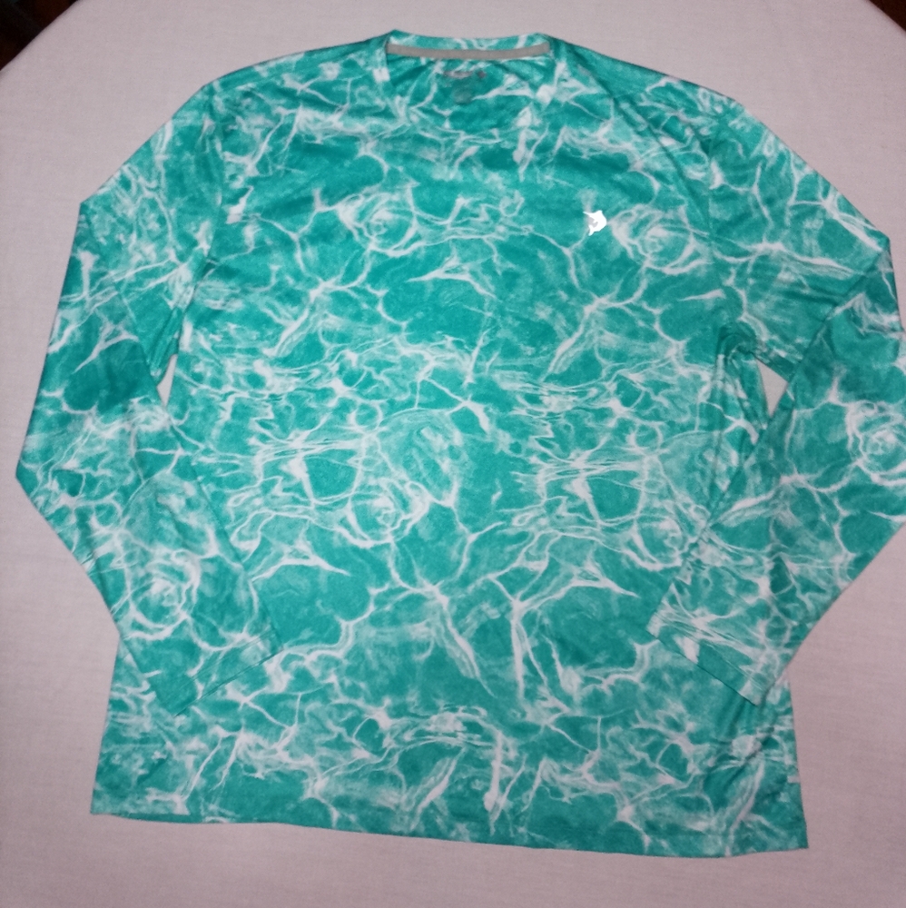 Reel Legends Reel-Tec Long Sleeve Fishing Shirt Aqua White Marbled Fast Dry